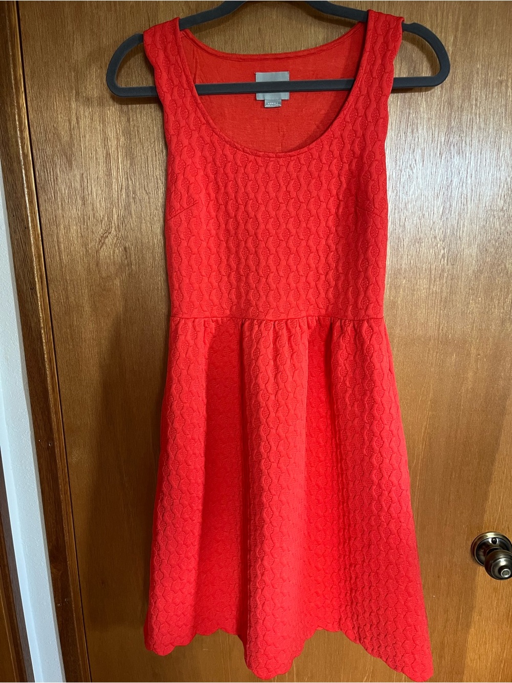 Maeve Bright Red Textured Sleeveless Fit-and-Flare Dress